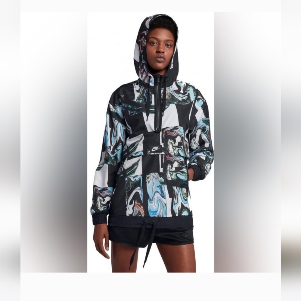 Nike Women's Marble Print Black/Multi Half-Zip Hooded Jacket (BQ6783-010) Size S